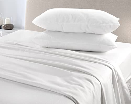 Image of Extra Deep Fitted Sheets Plain Flannelette 100% Brushed Cotton Thermal Super Soft Warm Cosy 40cm Deep Fitted Sheets (White, Super King)
