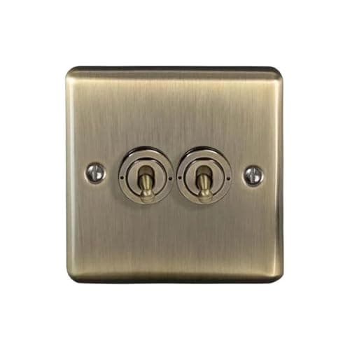 Image of Antique Brass 2 Gang Toggle Switch, 10A, 2 Way, Round Edge, W35AB