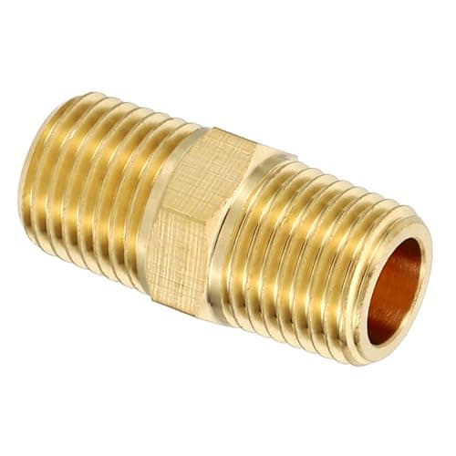 Image of PATIKIL Brass Nipple Pipe Fittings, 1/4" BSPT x 1/4" NPT Male Thread Hex Tubing Coupler Adapter Connector for Plumbing Water Line Connection Couplings