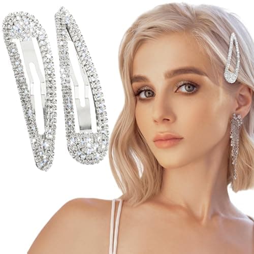 Image of WLLHYF 2Pcs Rhinestone Hair Clips Metal Snap Hairpins Bling Crystal Hair Barrettes Glitter French Barrettes Duckbill Hair Pin Hair Decorative Party Valentine's Day Hair Accessories for Women Girls