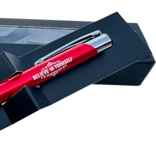 Image of TinyGift Engraved Red Ballpoint Pen Gift Set – “Believe in Yourself”, “Best Wishes” or “Thank You for Everything” – Luxury Pen with Box – Inspirational Gift for Men & Women (Believe in Yourself)