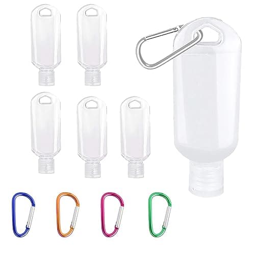 Image of 5pcs Clear Portable Travel Bottles,Hand Sanitizer Containers,50ml Refillable Travel Bottle Portable with Hook,Leakproof Travel Bottles for Hand Sanitizers,Disinfectant Alcohol,Liquids,Toiletries