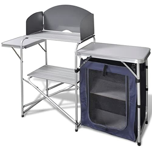 Image of vidaXL Foldable Aluminum Camping Kitchen Unit With Stove Windshield | Travel-Friendly | High Load Capacity | Organized Space | Durable and Sturdy