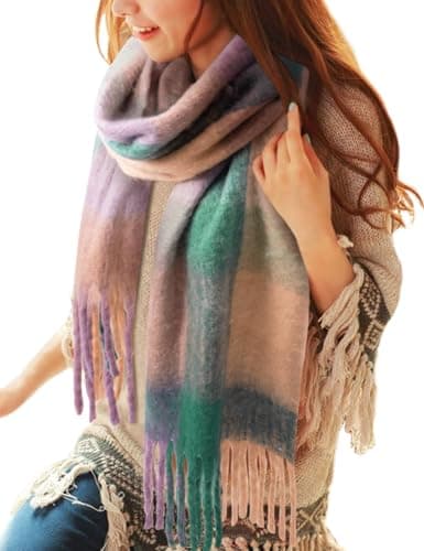 Image of Voqeen Women Scarfs Winter Warm Soft Tartan Scarves Long Check Tassel Shawl And Wraps Large Thick Stole Blanket Scarf Gifts for Ladies
