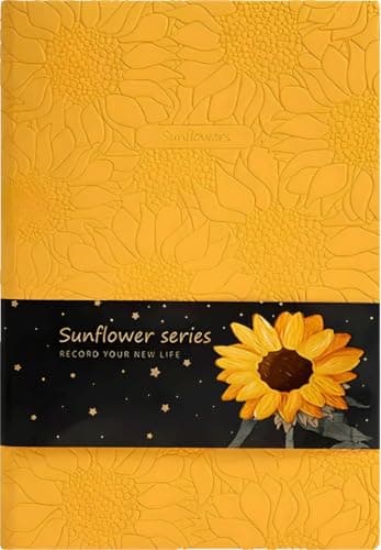 Image of ipoul Sunflower Journal, Yellow Notebook, Softcover, College Ruled, Lined, A5, 6"x8", PU Leather Soft Cover, Writing Journal, Sunflower Gifts for Women, Beautiful