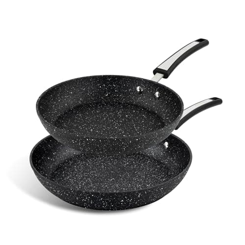 Image of Scoville Xtra 24cm & 28cm Frying Pan Set, 2 Piece Non Stick Frying Pan Set, NEVERSTICK Coated, Suitable for All Hobs, Dishwasher Safe, PFOA Free, Ergonomic Handles, Aluminium, Black [Amazon Exclusive]