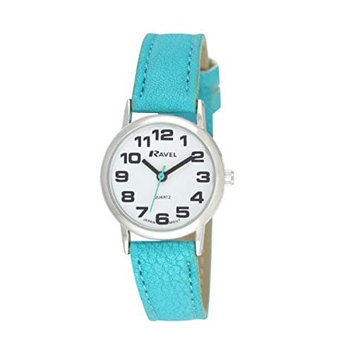 Image of Ravel Women's Easy Read Watch with Big Numbers (Small) - Light Blue/Silver Tone/White Dial