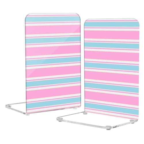 Image of Powder Blue Stripe Decorative Heavy Duty Bookends Non Skid Book Stand for Heavy Books book separator 2 Pcs