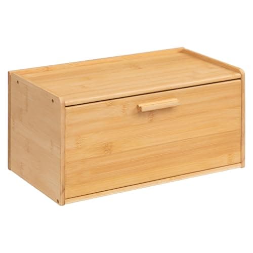 Image of HollyHOME Breadbins for Kitchen Natural Rectangle Bamboo Bread Bin, Bread Storage Containers, Bread Storage Box with Lid Breadbin,Rectangle Natural