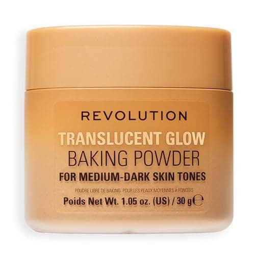 Image of Revolution Translucent Glow Loose Baking Powder, Setting Powder Infused with Shimmer for Glowing Complexion, No Caking, Medium to Dark, 30g