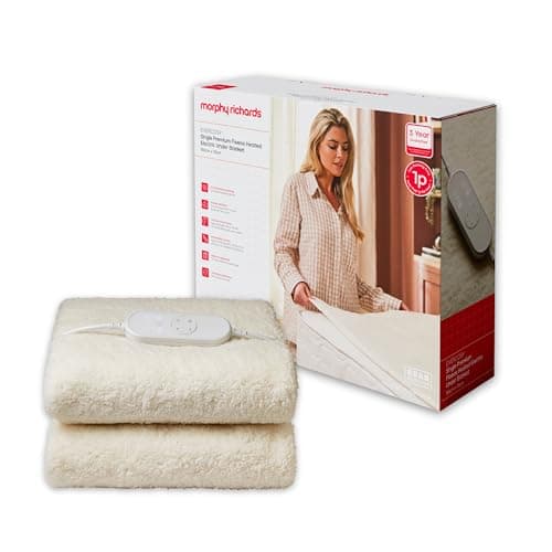 Image of Morphy Richards EverCosy Premium Fleece Heated Electric Under Blanket, Teddy, Single, 150x70cm, 9 Settings, Adjustble Timer, 1p/hour Cost, Machine Washable, 600020, Cream