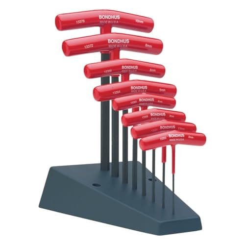 Image of Bondhus Starrett 13389 T-Handle Key Set Metric, 2mm, 2.5mm, 3mm, 4mm, 5mm, 6mm, 8mm, 10mm, Red