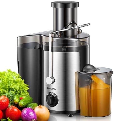 Image of Juicer, Reemix Centrifugal Juicer Machines Whole Fruit, Vegetable and Leafy Greens, 3-inch Wide Mouth Juicer Extractor with 2 Speeds, Safety Locking Arm, Easy to Assemble & Clean (Black, 500, Watts)