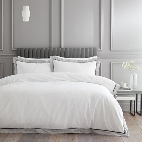 Image of Bianca Mayfair 200 Thread Count Cotton Single Duvet Cover Set with Pillowcase White/Silver Grey