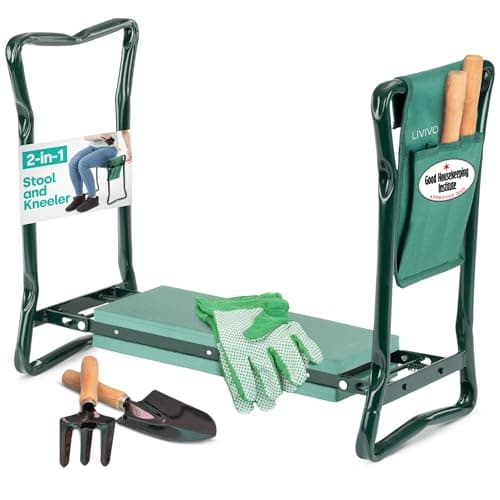 Image of LIVIVO 2-in1 Garden Kneeler Seat with Handles & Tool Bag - Heavy‑Duty Foldable Gardening Kneeling Pad and Kneeling Stool - Gardening Seats for Seniors and Elderly - Gardening Gifts for Women and Men