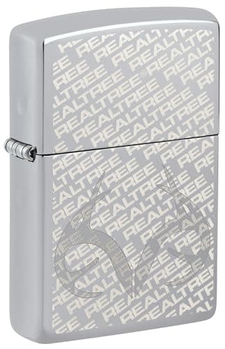 Image of Zippo Windproof Lighter, RealTree Design – High Polished Chrome, Laser Engraved/Auto Engraved – Refillable, Reusable, Windproof Design – Comes in Gift Box – Made in USA