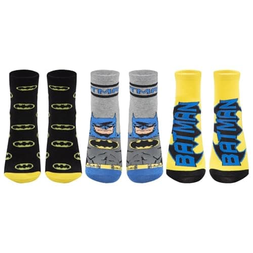 Image of Kids Pack Of 3 Boys Socks Officially Licensed Batman Socks Stylish Durable Soft Feel - Socks Batman 3 Pack 5-7 Years