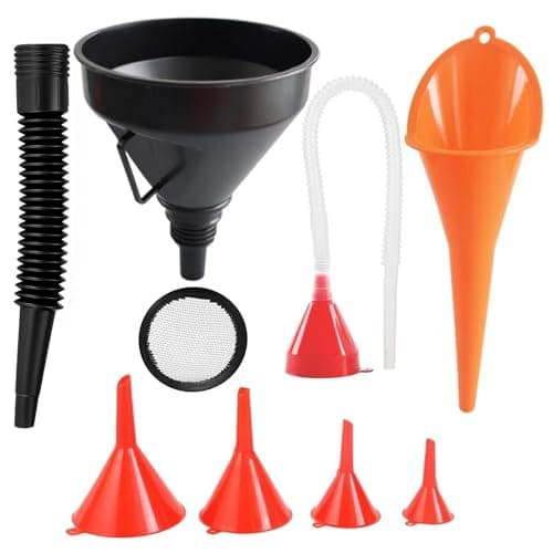 Image of SEPSCO Funnel for Car, 7Pcs Fuel Funnel Universal Right Angle Plastic Funnel Set Wide Mouth with Detachable Spout and Long Funnels for Kitchen Filling Bottles Containers or Motorhome Oil Petrol Water