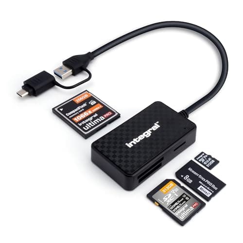 Image of Integral 4in1 Memory Card Reader, USB 3.0 & USB C Adapter to microSD, SD, Compact Flash, MS Duo/Pro - For iPhone 15/16 Plus/Pro/Pro Max, MacBook Pro/Air, iPad, PC, laptop, tablet, smartphone