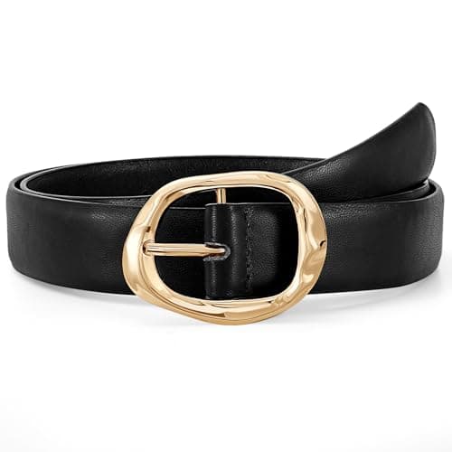 Image of JASGOOD Women Leather Belt for Jeans Pants Ladies Casual Waist Belt Fashion Women Belt with Gold Buckle,Black
