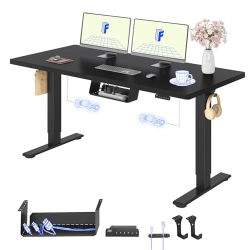 Image of FLEXISPOT E1 Pro Electric Standing Desk with Dual Motors, ONE PIECE 160x80cm, Sit Stand Table Height Adjustable Desk with Memory Smart Pannel for Home Office, Black+Black