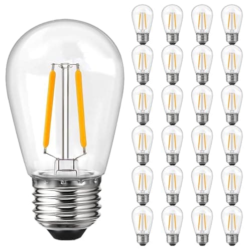 Image of ROMANJOY E27 Screw Bulb Warm White 2700K, PC Shatterproof S14 LED Replacement Bulb Outdoor 2W Equivalent 20W, Filament LED Bulbs for Main Powered Garden String Lights, 25 Pack