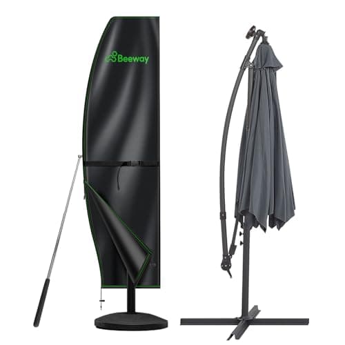 Image of BEEWAY Garden Parasol Cover Waterproof, Outdoor Cantilever Parasol Cover with Zipper and Rod Fit for 2m to 4m Banana Patio Umbrella - 210D Oxford Fabric, Anti-UV , Windproof - 265 x 40/70/50cm