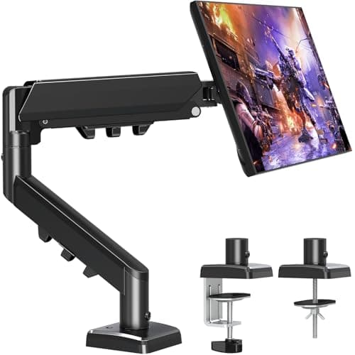 Image of ELIVED Single Monitor Arm - Adjustable Gas Spring Monitor Stand for 13-32 Inch Screens up to 9KG, Ergonomic Desk Mount with Tilt, Swivel & Rotate, VESA 75/100mm, 2 Mounting Clamp, Black, EV6013B
