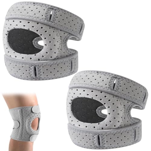 Image of Vexran 2 Pack Knee Brace,Adjustable Patellar Tendon Support Sleeves, Knees Support,Pain Relief Knee Pads with Gel Pads for Meniscus, Arthritis, Running(Gray,S/M)