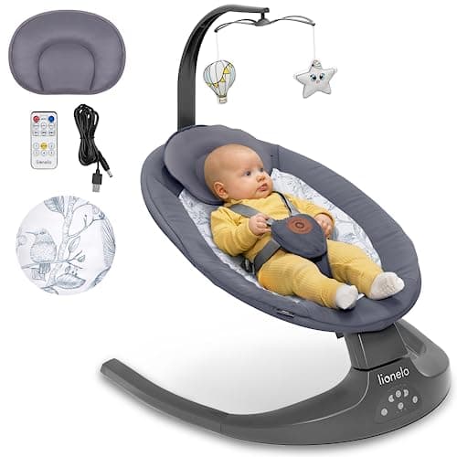 Image of Lionelo Ralf 2in1 Baby Bouncer & Rocker for newborn with Adjustable 5-Speed Swing, Motion detection, Music playback 12 Melodies, Time Settings, Reclining seat, USB & Battery Safety harness, From Birth
