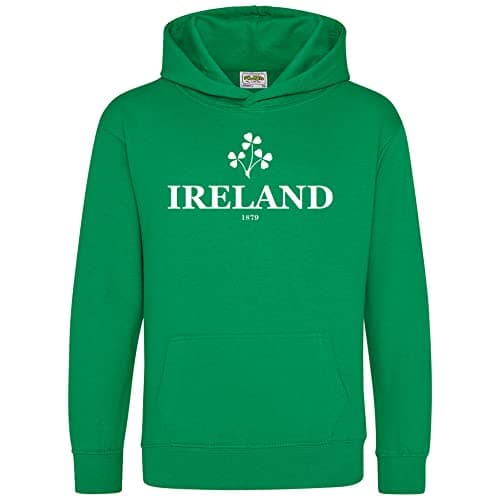 Image of Purple Print House Ireland Hoodie Kids Rugby Hoody Top Irish Shamrock Clover Nations Supporter, 12-13 Years, Irish Green