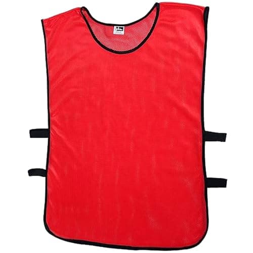 Image of Sterling Sports 12 X Football Training Bibs For Adults - Ideal Football Bibs Adult For Basketball, Soccer, Netball, Cricket & Rugby Training Equipment - Perfect Sports Vest (Senior, Red)