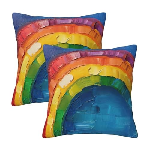 Image of HDSKFNS Small Rainbow Print Decorative Pillow Cases 12x12 Throw Pillow Cover Set of 2 Living Room Sofa Cushion Covers