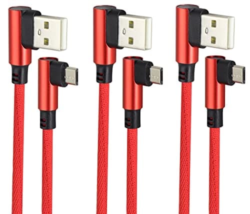 Image of AAOTOKK (23cm/9inch 90 Degree Micro USB Cable Right Angle USB 2.0 A Male to Micro Male Fast Sync & Charging Cable for Android, Samsung, LG,Huawei, Smartphones & More(Red/3-Pack)