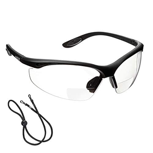 Image of voltX 'Constructor' BIFOCAL Reading Safety Glasses (Clear +1.0 Dioptre) UKCA & CE EN166F Certified/Cycling Sports Glasses include's Safety Cord + UV400 Anti-Fog Coated Lens