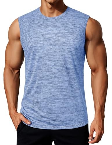 Image of MAGCOMSEN Men's Athletic Tank Tops Casual Swim Beach Sleeveless Shirt Quick Dry Gym Workout Muscle Sports Tank Light Blue