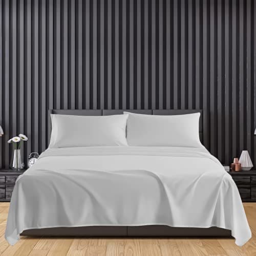 Image of Sunshine Comforts Egyptian Cotton Flat Sheets King Size Breathable, Anti Wrinkle, Shrink and Fade Resistant 200 Thread Count Bed Sheets Bedding & Linen 260 x 254cm Silver Bedding King Size Flat Sheets