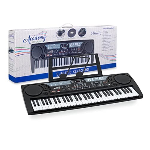 Image of Toyrific Academy of Music | Kids Keyboard with Microphone, 61 Key, Musical Instrument Electric Piano and Lightweight Multi-Functional Music Station, Black