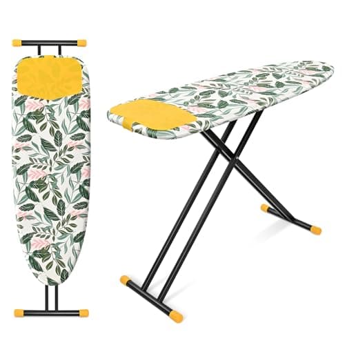 Image of KINGRACK Full Size Ironing Board, Extra Wide Iron Board with Silicon Iron Rest, 4 Adjustable Height, Heavy Duty Ironing Board With Metal Panels, 135x46cm, Green