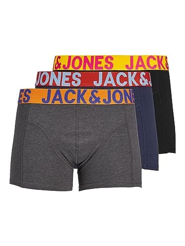 Image of Jack & Jones NOS Men's Jaccrazy Solid Trunks 3 Pack Noos Boxer Shorts, Black (Black Detail: Navy Blazer Black), X-Large