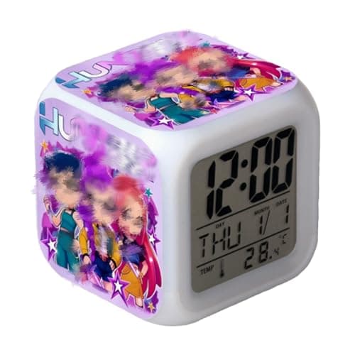 Image of Heartsking Kids Alarm Clock, Digital Alarm Clock Bedside LED with Charging Cable, Sleep Trainer Clock with 7 Change Color Lights Temperature Calendar Music for Kids Gift Bedroom Bedside(Blue)