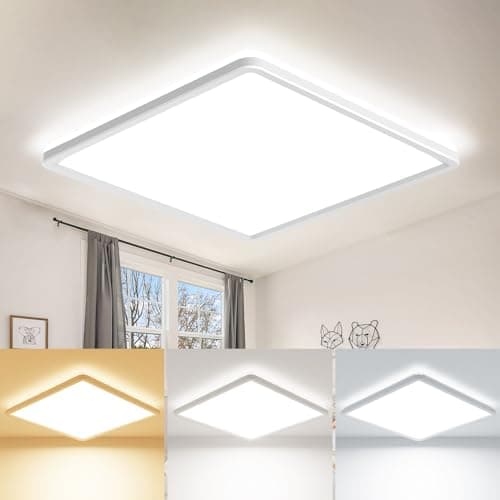 Image of zemty 22CM LED Ceiling Lights, 3000K/4000K/6500K Waterproof Bathroom Light, 18W 1950LM Modern Square Flush Ceiling Lighting Fixture for Kitchen Hallway Bedroom Office Porch Garage