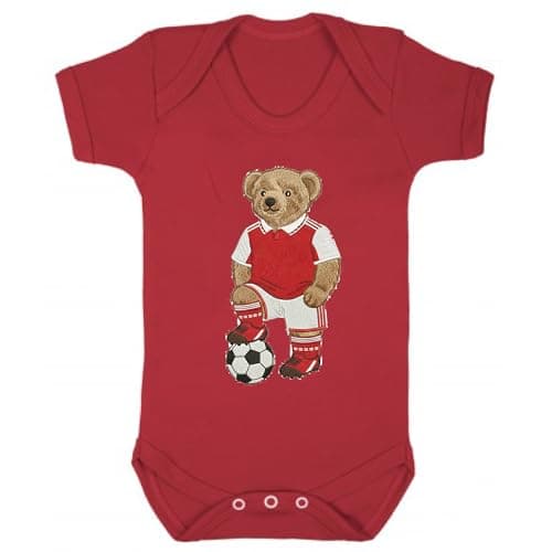 Image of Baby Vest Cotton Short Sleeve Red Football Teddy Design, Soft Breathable Infant Vest with Envelope Neck and Snap Closure, Unisex Baby Clothes for Newborns to 18 Months