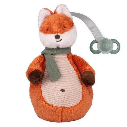 Image of dentistar Fox Soother Keeper with Day & Night Dummy Size 2 Included - Soft Toy and Pacifier Holder with Jaw-Friendly Pacifier - Baby Sleep Aid