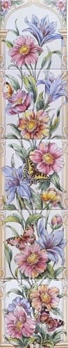 Image of Rainbow Decors Floral Trellis & Butterflies Artistic Ceramic Tile Mural Vertical 5 Vintage Victorian Decorative Tiles 6" 15x15 cm Hand Decorated in UK