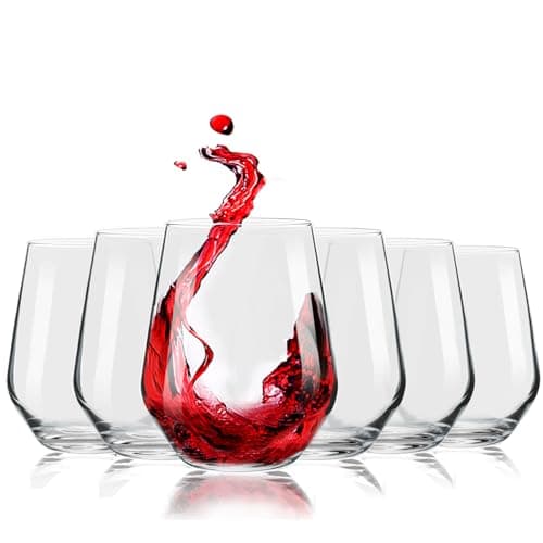 Image of Flow Barware 480ml Stemless Wine Glasses for Red, White, Rose, Gin or Water | Set of 6 No Stem Crystal Tumbler Drinking Glasses