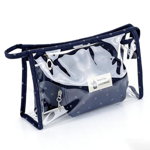 Image of 3PCS Clear Cosmetic Bags Set, Qikuver Travel Toiletry & Makeup Bags, Portable Wash Bag Storage Pouches for Women and Girls (Navy Blue)