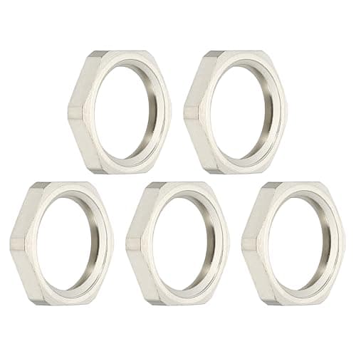 Image of sourcing map NPT Cast Pipe Fitting Hex Locknut, Nickel Plated Copper NPT1/4 Female Thread Lock Nut for Plumbing Fixed Pack of 5