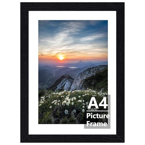 Image of A4 Picture Frame, Classic Black Wooden Photo Frame with Safe Perspex Front & Wall Hanging Hooks For Family Photo and Jigsaw Display – Landscape or Portrait Orientation, Wall-Mount & Desk Stand