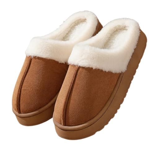 Image of HomeFunk Women's Fluffy Slippers Warm Comfy House Slippers for Women Non-Slip Indoor Outdoor (COOL BROWN, UK Footwear Size System, Adult, Men, Numeric Range, Medium, 5, 6.5)